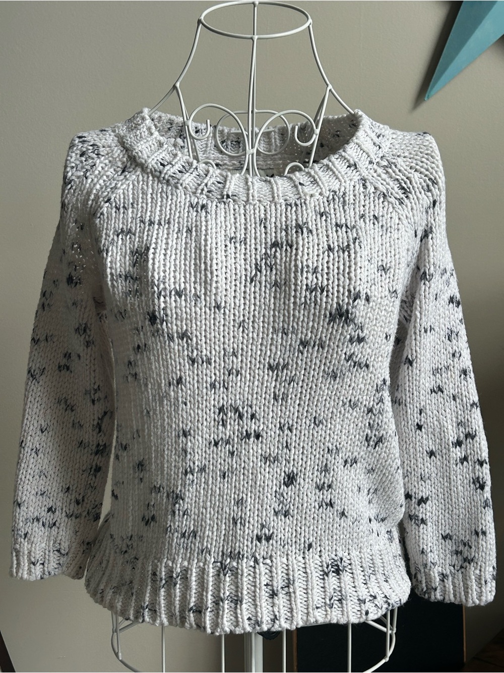 American Eagle Outfitters Speckled Crewneck Sweater - White with Black Flecks